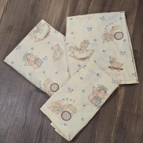 Unbranded Other - 2 Rocking Horse Vtg Toys Nursery Baby Room Handmade Curtains Valance Cottagecore